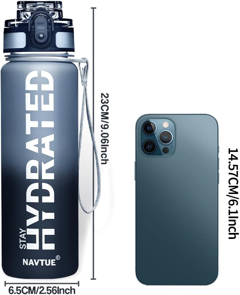Water Bottle, 16oz Sports Water Bottles with Time Marker Wide Mouth, Motivational and Leakproof Drink Bottle, BPA Free Tritan with Carry Strap for Gym Fitness Outdoor(Direct Drink)
