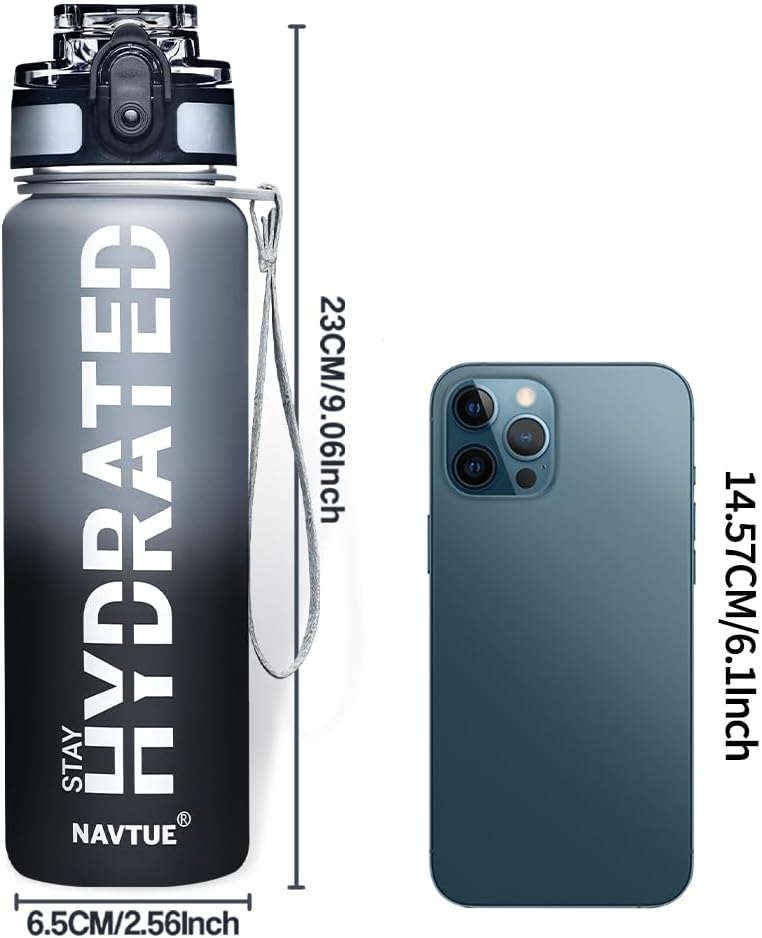 Water Bottle, 16oz Sports Water Bottles with Time Marker Wide Mouth, Motivational and Leakproof Drink Bottle, BPA Free Tritan with Carry Strap for Gym Fitness Outdoor(Direct Drink)
