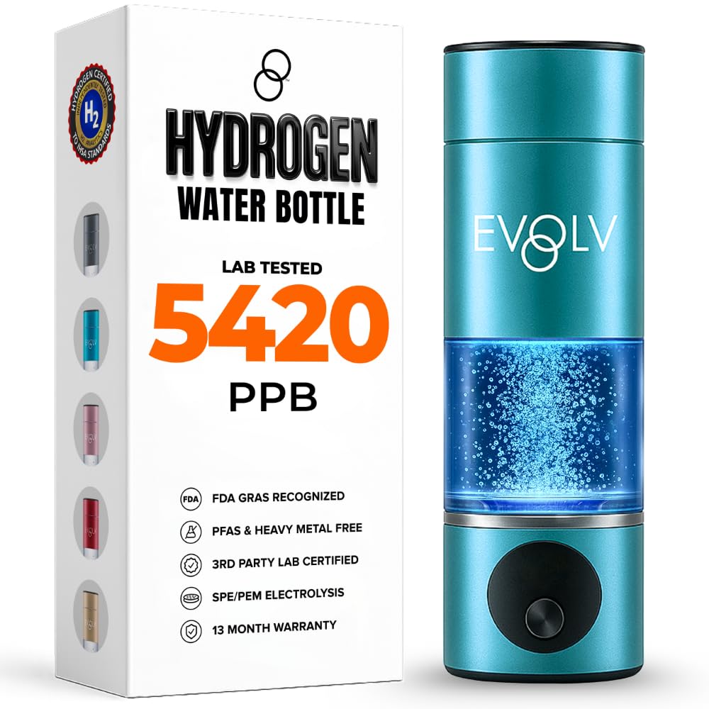 EVOLV Hydrogen Water Bottle Generator – SPE & PEM Water Ionizer 5.4PPM, Highest H2 Concentration – Portable 8oz Hydrogenated Water Bottle – Leak-Proof Hydrogen Water Machine, Easy to Use – Rose
