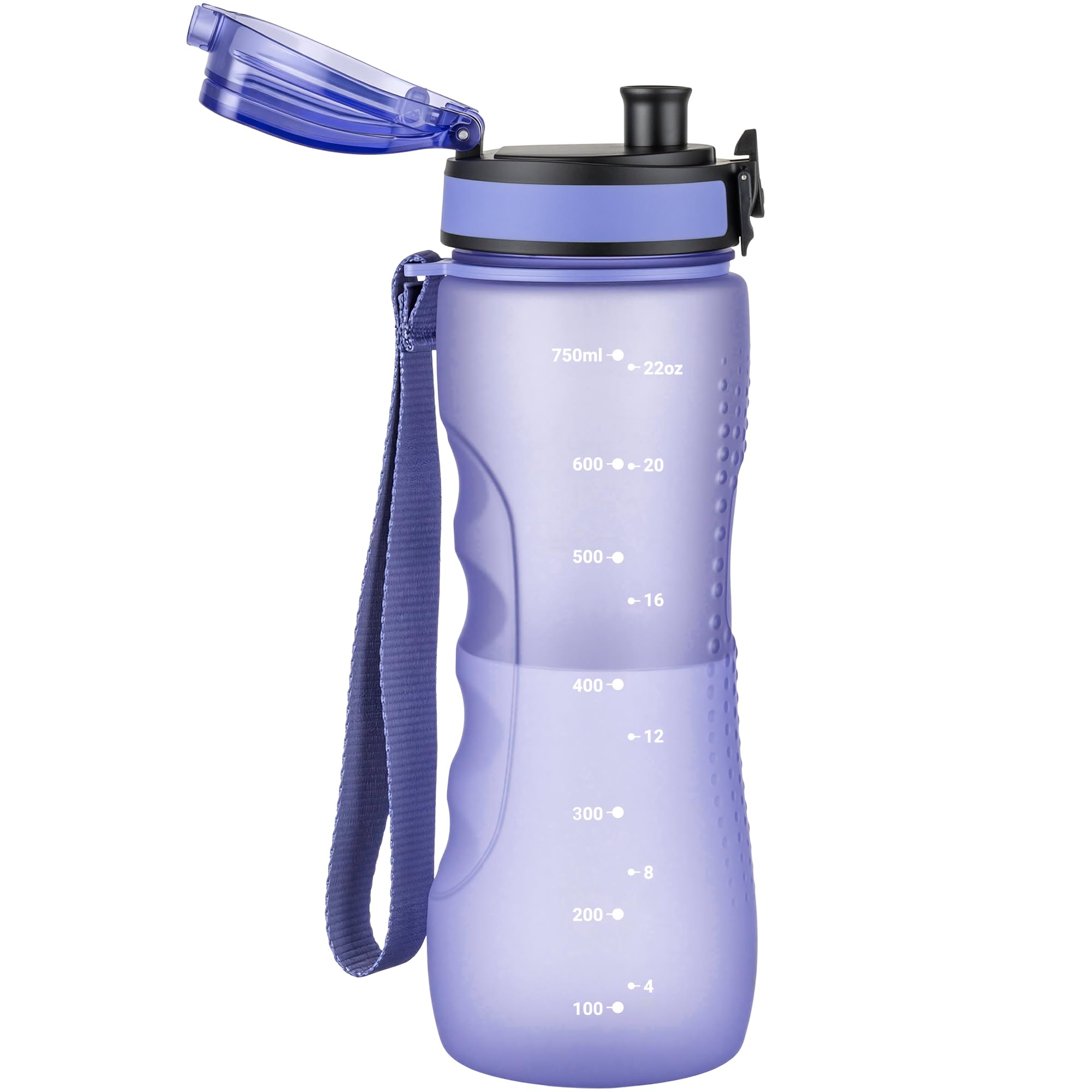 OLDLEY 25 oz Water Bottle, Motivational Water Bottle with Time Marker, Sports Water Bottle With Strap, Leakproof & BPA Free Large Water Bottles for School, Gym, Travel, Outdoor, Tritan,Black