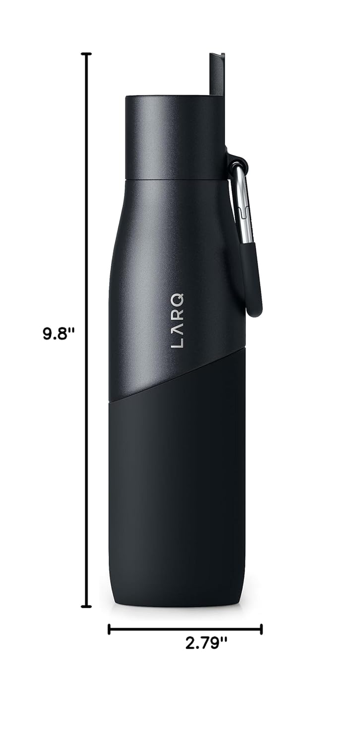 LARQ Bottle Movement Filtered - Lightweight Non-Insulated Stainless Steel Water Bottle BPA Free with Nano Zero Technology and Long-Lasting Filters, Black/Onyx, 24oz