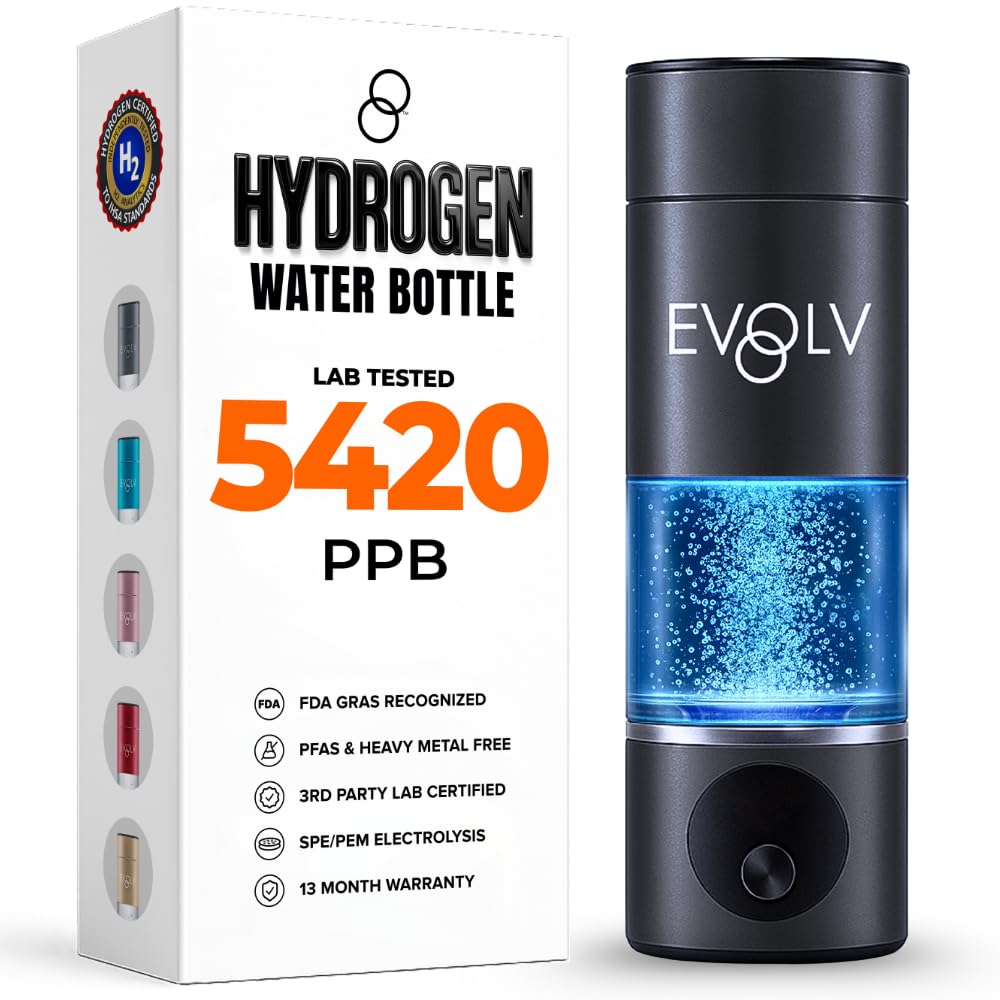 EVOLV Hydrogen Water Bottle Generator – SPE & PEM Water Ionizer 5.4PPM, Highest H2 Concentration – Portable 8oz Hydrogenated Water Bottle – Leak-Proof Hydrogen Water Machine, Easy to Use – Rose