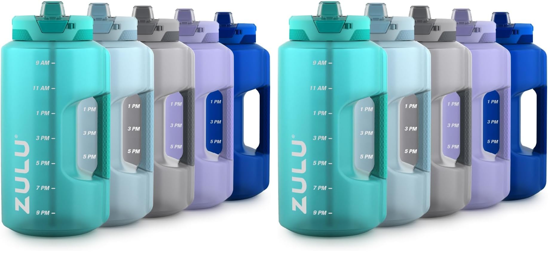 ZULU Goals 64oz Half Gallon Plastic Water Bottle with Straw and Time Marker | Large Reusable Jug with Handle and Leak Proof Lid for All Day Hydration, Gym and Outdoors, Gift Ready, Grey