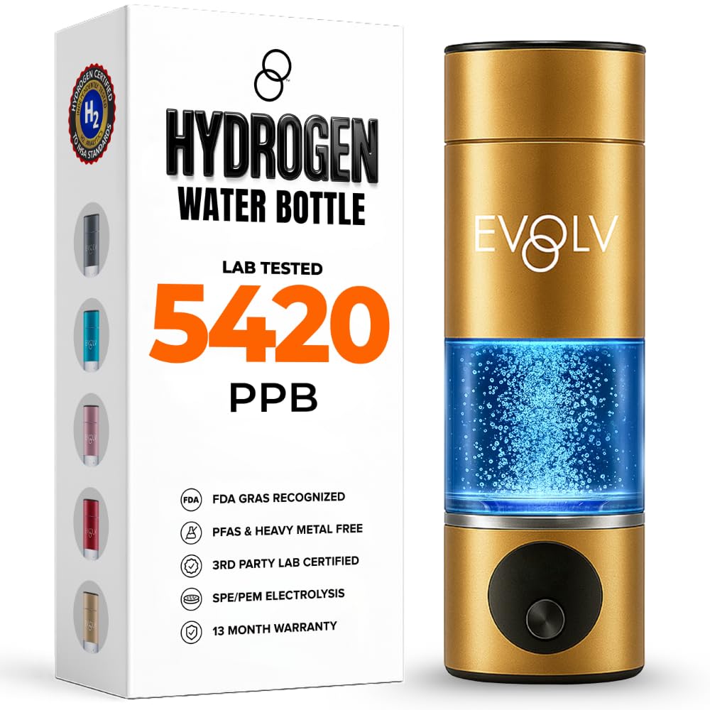 EVOLV Hydrogen Water Bottle Generator – SPE & PEM Water Ionizer 5.4PPM, Highest H2 Concentration – Portable 8oz Hydrogenated Water Bottle – Leak-Proof Hydrogen Water Machine, Easy to Use – Rose