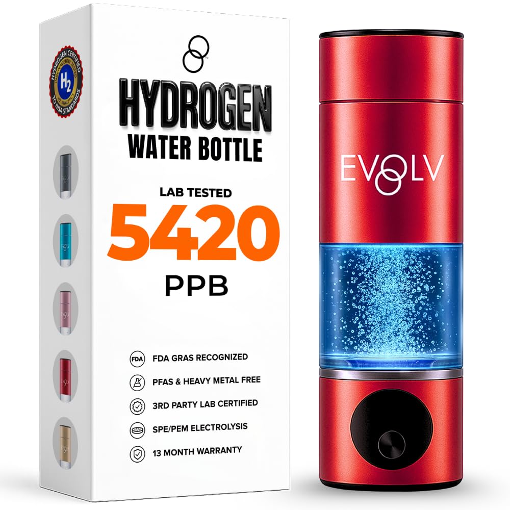 EVOLV Hydrogen Water Bottle Generator – SPE & PEM Water Ionizer 5.4PPM, Highest H2 Concentration – Portable 8oz Hydrogenated Water Bottle – Leak-Proof Hydrogen Water Machine, Easy to Use – Rose