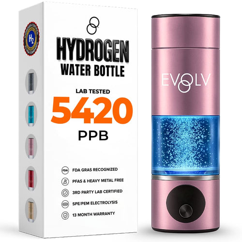 EVOLV Hydrogen Water Bottle Generator – SPE & PEM Water Ionizer 5.4PPM, Highest H2 Concentration – Portable 8oz Hydrogenated Water Bottle – Leak-Proof Hydrogen Water Machine, Easy to Use – Rose