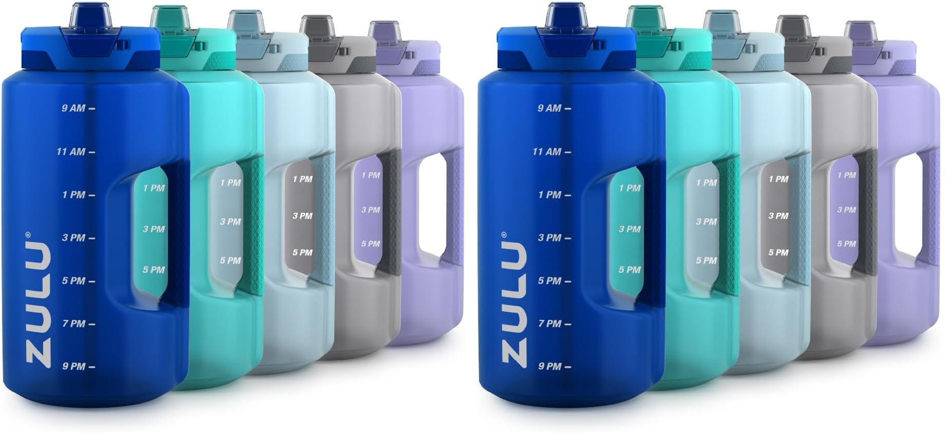 ZULU Goals 64oz Half Gallon Plastic Water Bottle with Straw and Time Marker | Large Reusable Jug with Handle and Leak Proof Lid for All Day Hydration, Gym and Outdoors, Gift Ready, Grey