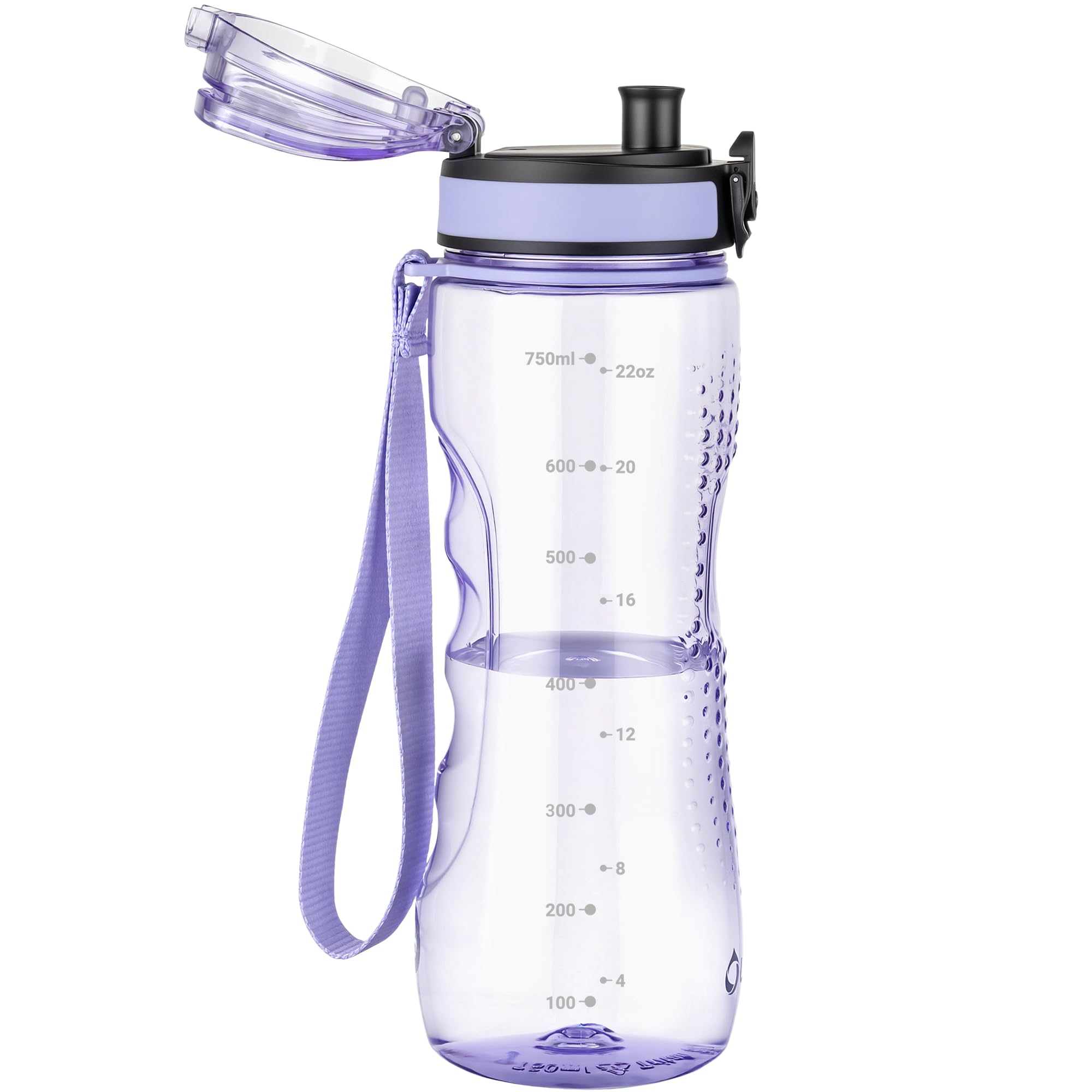 OLDLEY 25 oz Water Bottle, Motivational Water Bottle with Time Marker, Sports Water Bottle With Strap, Leakproof & BPA Free Large Water Bottles for School, Gym, Travel, Outdoor, Tritan,Black