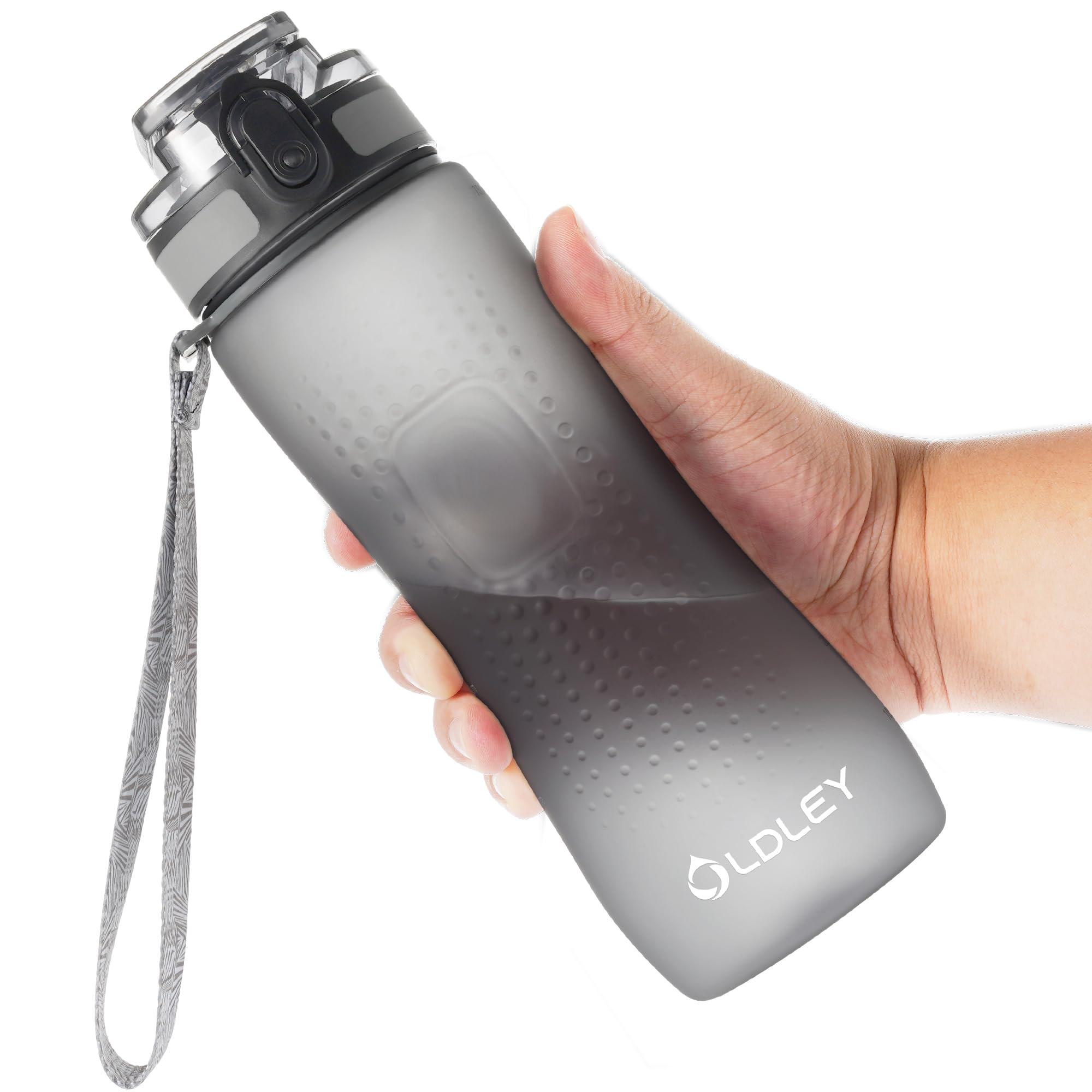 OLDLEY 25 oz Water Bottle, Motivational Water Bottle with Time Marker, Sports Water Bottle With Strap, Leakproof & BPA Free Large Water Bottles for School, Gym, Travel, Outdoor, Tritan,Black