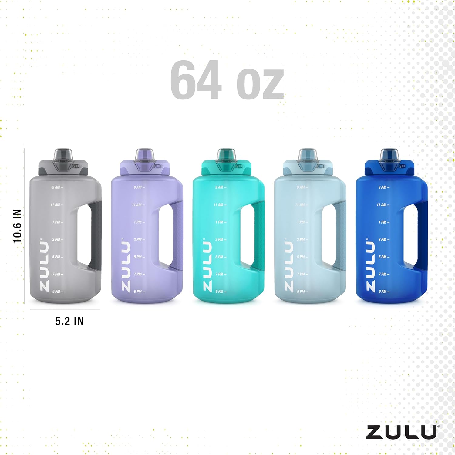 ZULU Goals 64oz Half Gallon Plastic Water Bottle with Straw and Time Marker | Large Reusable Jug with Handle and Leak Proof Lid for All Day Hydration, Gym and Outdoors, Gift Ready, Grey