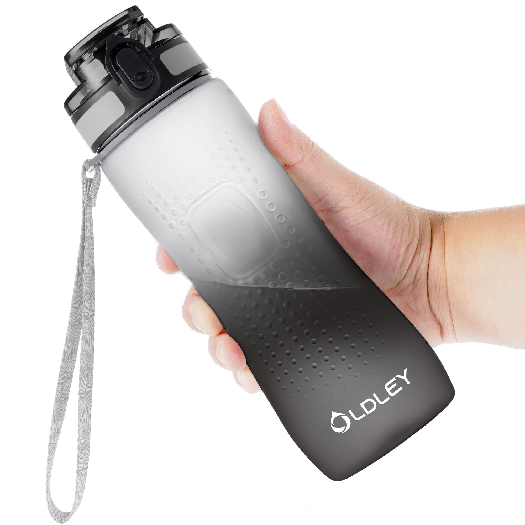 OLDLEY 25 oz Water Bottle, Motivational Water Bottle with Time Marker, Sports Water Bottle With Strap, Leakproof & BPA Free Large Water Bottles for School, Gym, Travel, Outdoor, Tritan,Black
