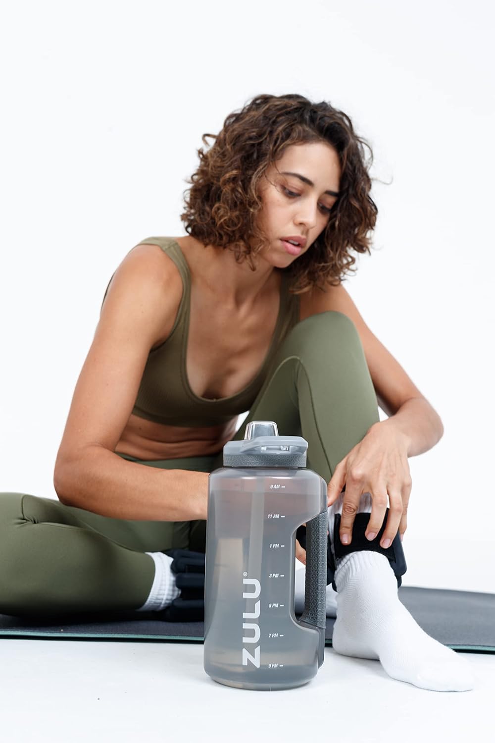 ZULU Goals 64oz Half Gallon Plastic Water Bottle with Straw and Time Marker | Large Reusable Jug with Handle and Leak Proof Lid for All Day Hydration, Gym and Outdoors, Gift Ready, Grey