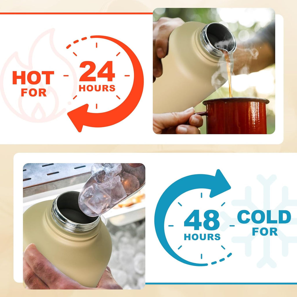 Half Gallon Tactical Water Bottle With Straw - 64 OZ Stainless Steel Water Jug with 3 Lids, Paracord Handle, Molle System