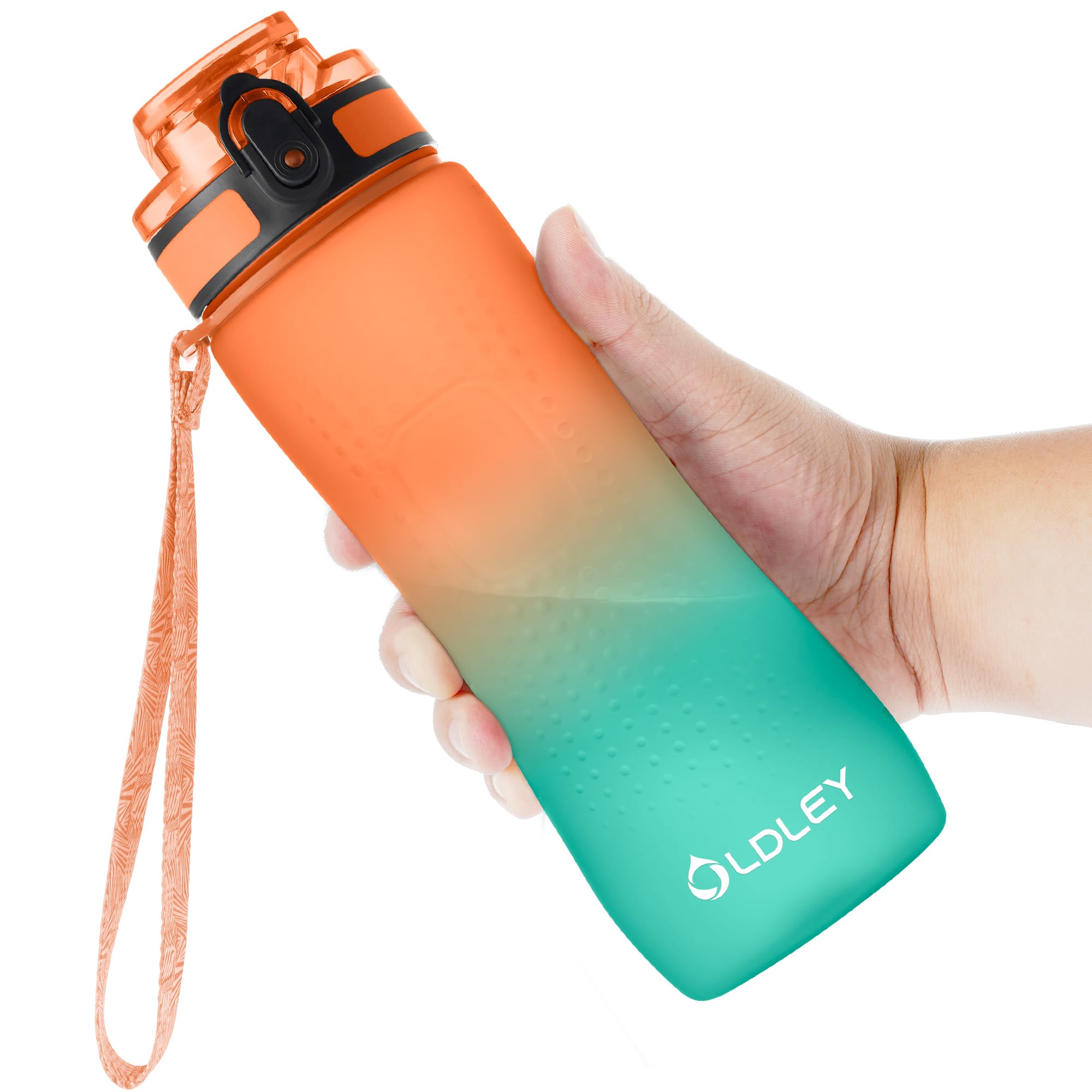 OLDLEY 25 oz Water Bottle, Motivational Water Bottle with Time Marker, Sports Water Bottle With Strap, Leakproof & BPA Free Large Water Bottles for School, Gym, Travel, Outdoor, Tritan,Black