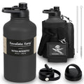 Half Gallon Tactical Water Bottle With Straw - 64 OZ Stainless Steel Water Jug with 3 Lids, Paracord Handle, Molle System