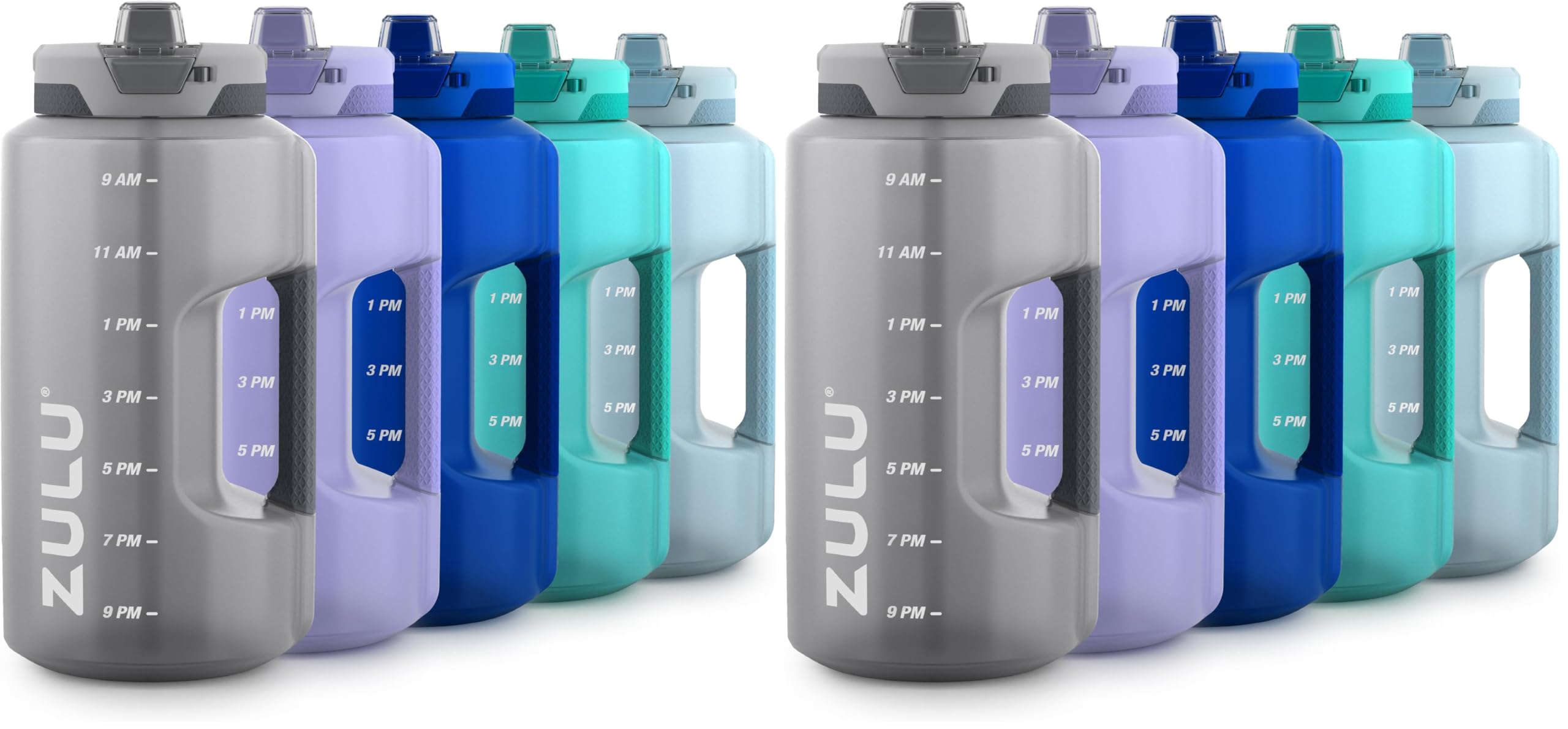 ZULU Goals 64oz Half Gallon Plastic Water Bottle with Straw and Time Marker | Large Reusable Jug with Handle and Leak Proof Lid for All Day Hydration, Gym and Outdoors, Gift Ready, Grey
