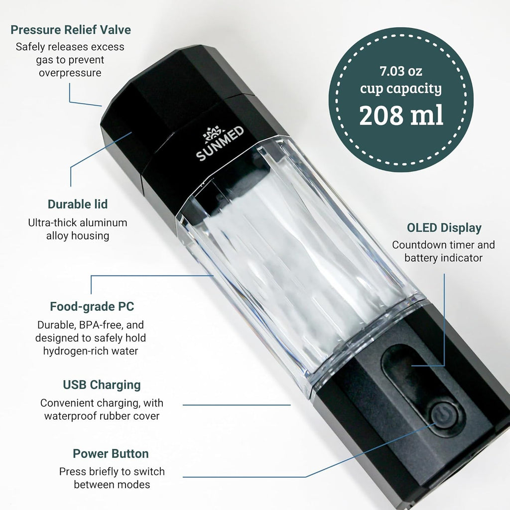 Hydrogen Water Bottle Generator | Up to 6000+ PPB Molecular Hydrogen, Alkaline Water Pitcher | OLED Display, Rechargeable, Portable, High-Pressure Safe Design