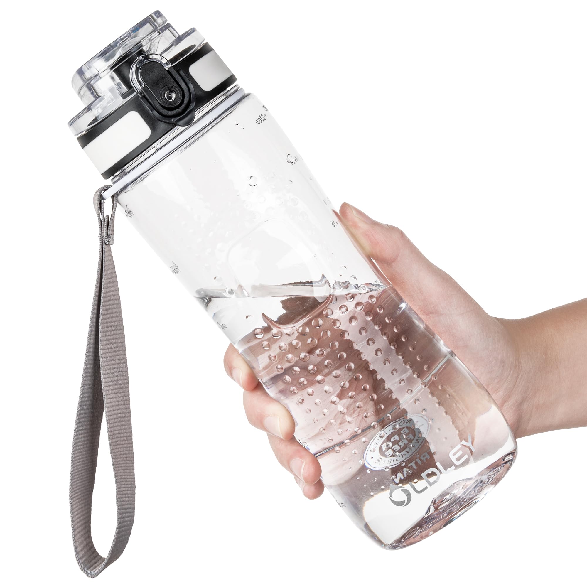 OLDLEY 25 oz Water Bottle, Motivational Water Bottle with Time Marker, Sports Water Bottle With Strap, Leakproof & BPA Free Large Water Bottles for School, Gym, Travel, Outdoor, Tritan,Black