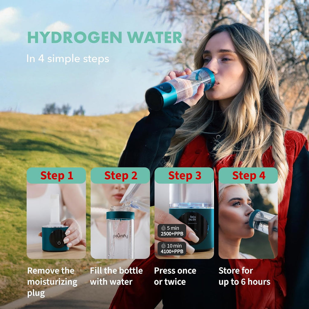Hydrogen Water Bottle Generator - Up to 4100+ PPB - SPE/PEM Technology - Certified H2 Generator - Portable Athletic Performance & Hydration System - 6-Hour Hydrogen Retention, 10 oz (Turquoise)