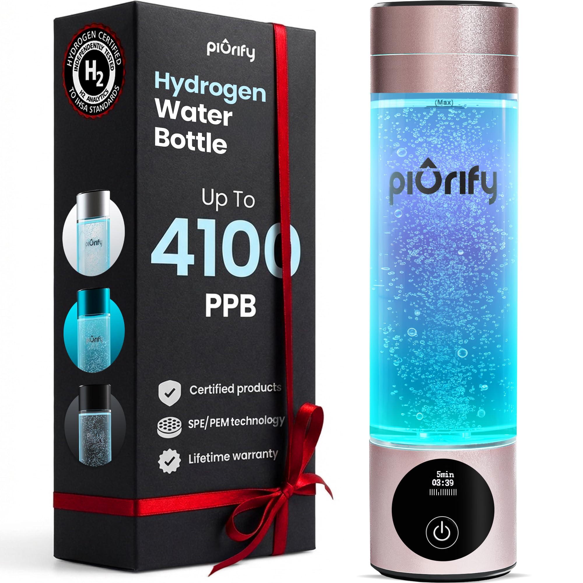 Hydrogen Water Bottle Generator - Up to 4100+ PPB - SPE/PEM Technology - Certified H2 Generator - Portable Athletic Performance & Hydration System - 6-Hour Hydrogen Retention, 10 oz (Turquoise)