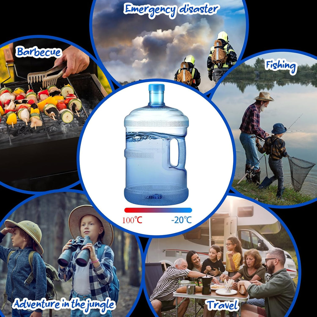 Bokon 2 Pieces gallon water jugs Round Plastic Water Bottle with Handle Screw Cap Reusable Large Capacity Bottle for Camping Outdoor Travel Gym Use