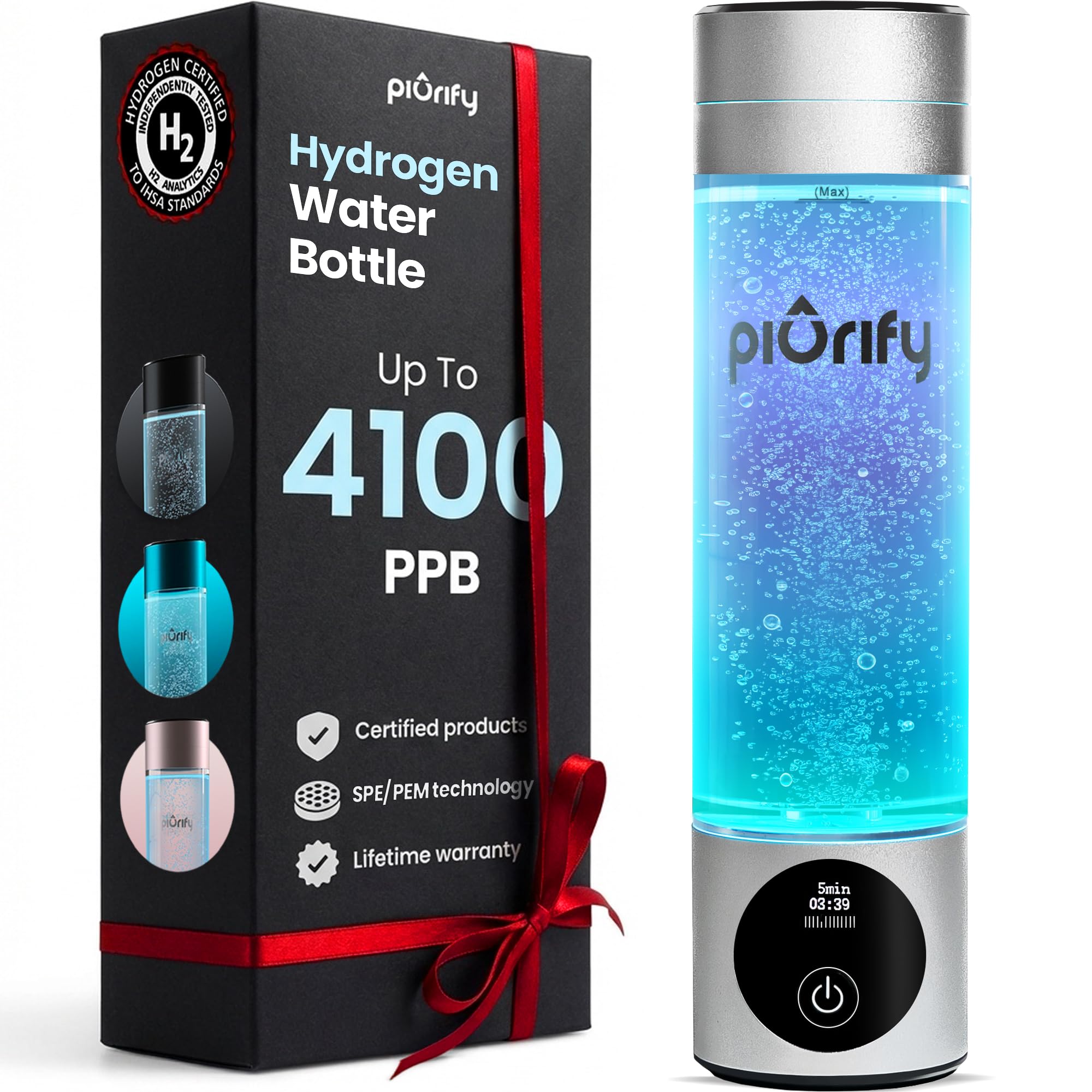 Hydrogen Water Bottle Generator - Up to 4100+ PPB - SPE/PEM Technology - Certified H2 Generator - Portable Athletic Performance & Hydration System - 6-Hour Hydrogen Retention, 10 oz (Turquoise)