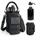 Half Gallon Water Bottle Insulated with Sleeve - Tactical 64 oz Stainless Steel Water Jug with MOLLE Water Bottle Pouch, Gym Water Bottles for Men Hiking Workout (CP Camo)
