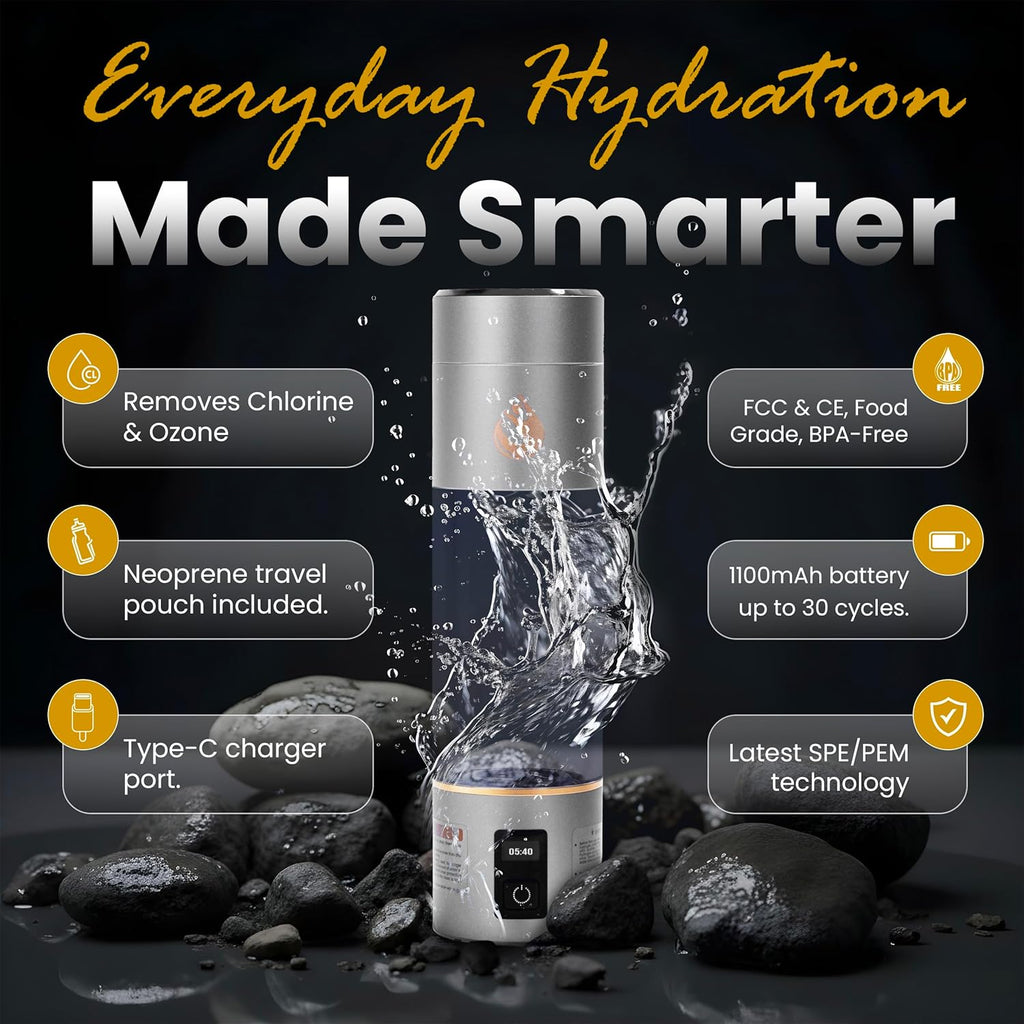 Premium Hydrogen Water Bottle Generator up to 4200 PPB with Latest SPE/PEM Technology 9.5oz Hydrogen Water Bottle Ionizer for Home, Office, Gym & Travel